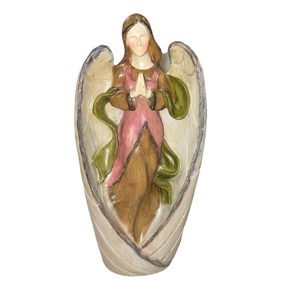Vintage Wooden Hand Painted Praying Angel Figurine Decoration Mantle 10x4.5” - Picture 1 of 5